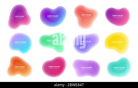 12 Modern liquid abstract blur blob set topographic depth gradient flat style design fluid vector colorful illustration Stock Vector