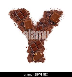 Letter Y made of chocolate bar pieces isolated on white background Stock Photo