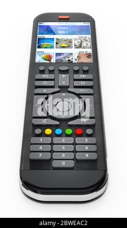 Generic modern smart TV remote control with color display. 3D illustration. Stock Photo