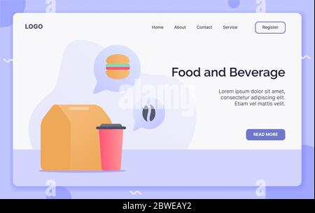 Food and Beverage campaign concept for website template landing or home page website.modern flat cartoon style vector illustration. Stock Photo