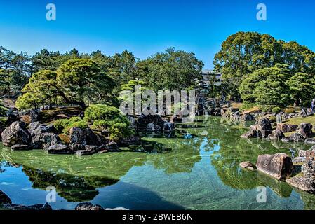 Ninomaru gardens pond in Nijo Castle designed by Kobori Enshu, Kyoto, Japan Stock Photo