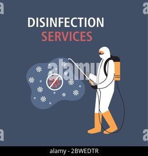 man in protective suit or clothing, disinfection by coronavirus or covid 19, preventive measures vector illustration design Stock Vector