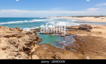 The coastal landscape at Bushmans River Mouth in the Eastern Cape of South Africa. Stock Photo