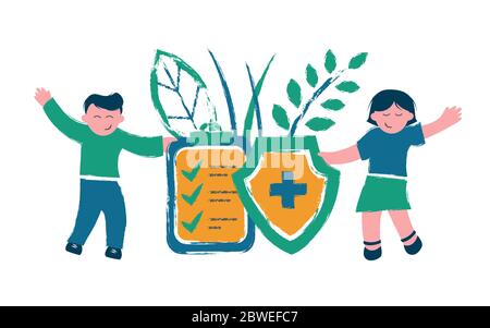 People is holding a shield and clipboard.Concept illustration for insurance.Vector illustration in flat style Stock Vector