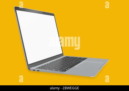 Side view Modern Laptop mockup computer open white screen with shadow ...