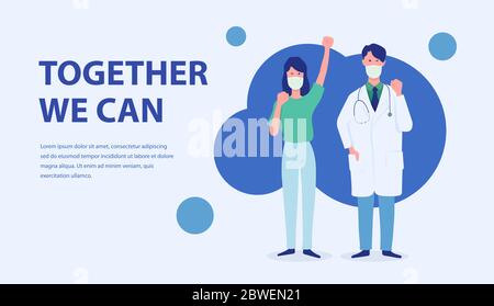 Illustration concept fight together for protect corona virus. Vector EPS10 Stock Vector