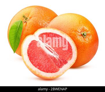 sliced citrus fruit grapefruit isolated on white background with clipping path Stock Photo