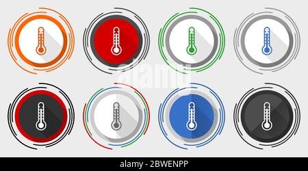 Thermometer vector icon set, modern design flat graphic in 8 options for web design and mobile applications Stock Vector