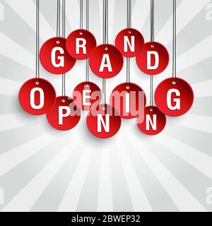 Grand Opening Red Hanging Plate Creative Banner New Design Template for your design like Opening of Showroom, Shop, Mall etc. Stock Vector