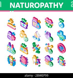 Traditional Naturopathy Isometric Icons Set Vector Stock Vector