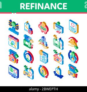 Refinance Financial Isometric Icons Set Vector Stock Vector