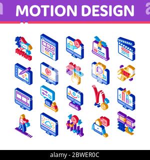 Motion Design Studio Isometric Icons Set Vector Stock Vector