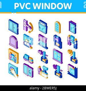 Pvc Window Frames Isometric Icons Set Vector Stock Vector