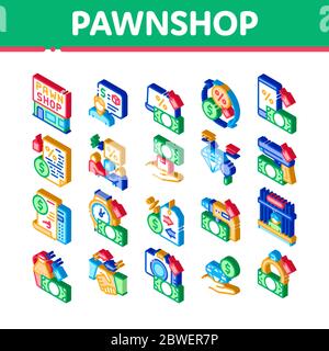 Pawnshop Exchange Isometric Icons Set Vector Stock Vector