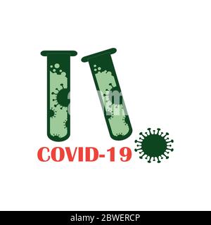Covid-19 Virus with in a chemical test tube affected by coronavirus CoV. Medicine and health concept. Stock Vector