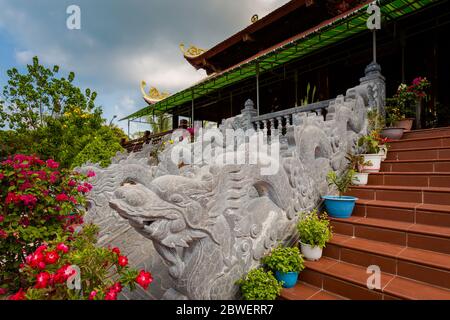 Nguyen Trung Truc monument  in Ganh Dau cape, Phu Quoc island in Vietnam. Colorful details. Stock Photo