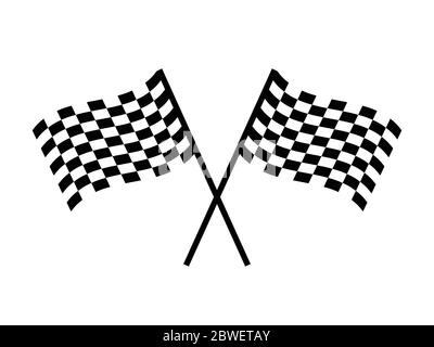 Double Checkered Racing Flag. Black and white pictogram depicting simple racing wave flags on pole. EPS Vector Stock Vector