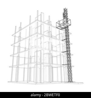 Building under construction with mast lifts Stock Vector