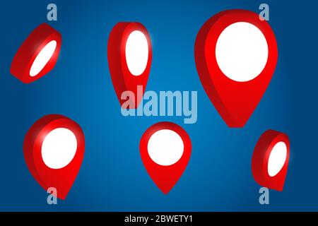 Pointers set. Vector blue illustration of 3d map pins isolated. Stock Photo