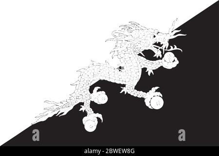 Bhutan Flag Black and White. Country National Emblem Banner. Monochrome Grayscale EPS Vector File. Stock Vector