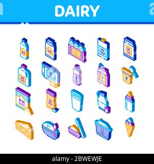 Dairy Drink And Food Isometric Icons Set Vector Stock Vector