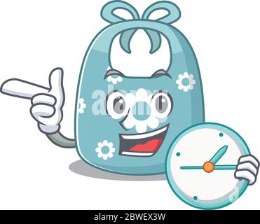 mascot design style of baby apron standing with holding a clock Stock Vector