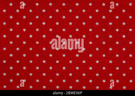 Red fabric with white polka dots. Top view, flat lay. Stock Photo