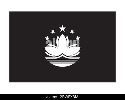 Macau Flag Black and White. Country National Emblem Banner. Monochrome Grayscale EPS Vector File. Stock Vector