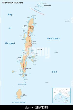 vector map of the Indian archipelago of the Andaman Islands Stock Vector