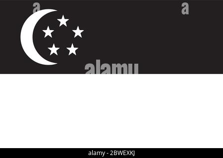 Singapore Flag Black and White. Country National Emblem Banner. Monochrome Grayscale EPS Vector File. Stock Vector