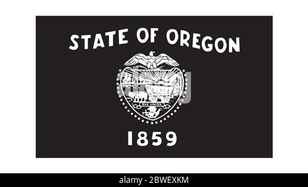 Oregon OR State Flag. United States of America. Black and white EPS Vector File. Stock Vector