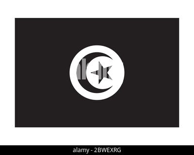 Tunisia Flag Black and White. Country National Emblem Banner. Monochrome Grayscale EPS Vector File. Stock Vector