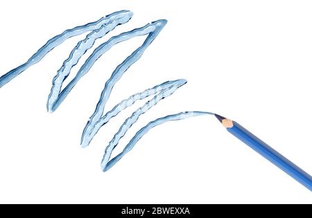 Blue pencil draws nice water splash on white background Stock Photo