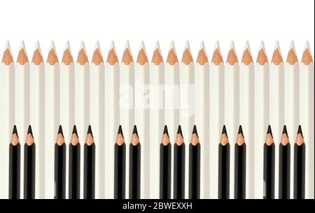 Set of white and black pencils as piano keyboard background Stock Photo