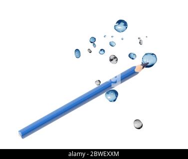 Blue pencil draws nice water splash on white background Stock Photo