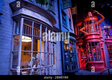 Fred and George Weasley's, Weasleys' Wizard Wheezes shop At Warner Bros. Studio Tour London – The Making of Harry Potter, London, studio tour Stock Photo