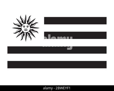 Uruguay Flag Black and White. Country National Emblem Banner. Monochrome Grayscale EPS Vector File. Stock Vector