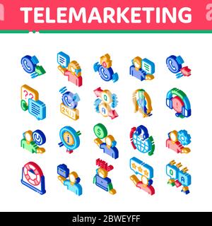 Telemarketing Sale Isometric Icons Set Vector Stock Vector