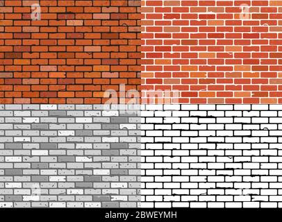 Set Seamless Brick Wall Textures Stock Vector