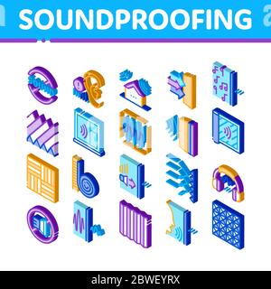 Soundproofing Building Isometric Icons Set Vector Stock Vector