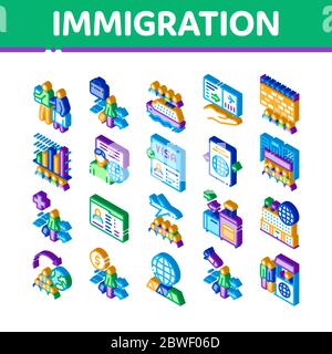 Immigration Refugee Isometric Icons Set Vector Stock Vector