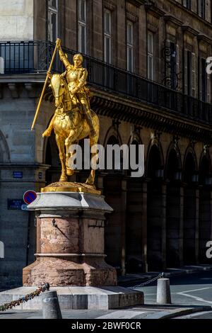 Paris, France - May 29, 2020: Statue of Joan of Arc (Jeanne d'Arc) on Place Pyramides in Paris. Joan of Arc, 'The Maid of Orleans', is a folk heroine Stock Photo