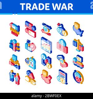 Trade War Business Isometric Icons Set Vector Stock Vector