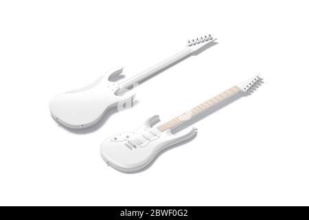 Blank white electric guitar mockup, front and back side view Stock Photo