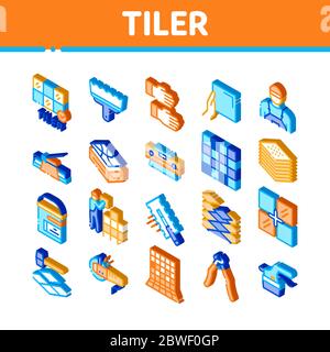 Tiler Work Equipment Isometric Icons Set Vector Stock Vector