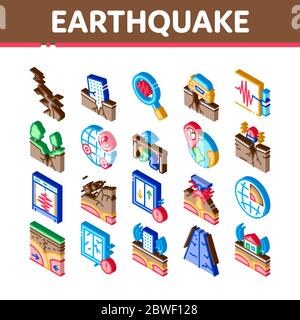 Earthquake Disaster Isometric Icons Set Vector Stock Vector