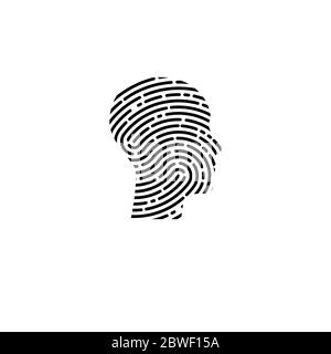 Logo security. Profile of person with fingerprint in his head. Info security icon. ID sign Stock Vector