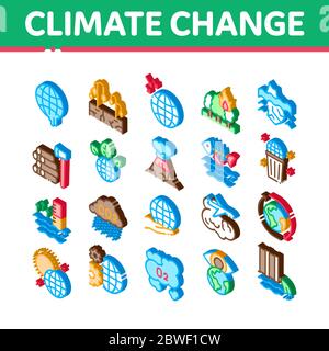 Climate Change Ecology Isometric Icons Set Vector Stock Vector