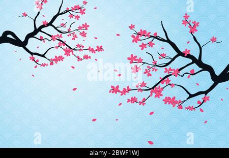 Cherry blossom background with Japanese pattern style. Stock Vector