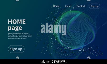 Homepage template. Futura blue landing page with waves Stock Vector